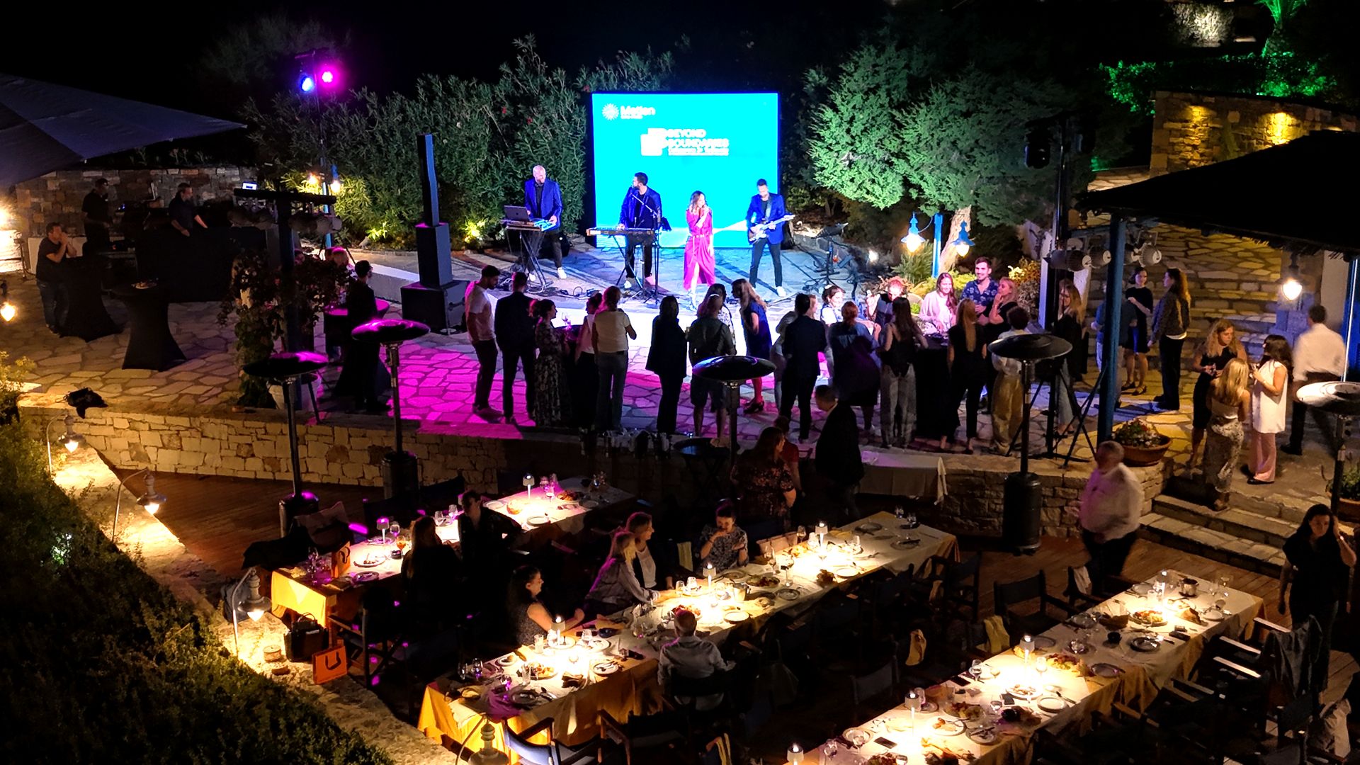 KEDA live party band performing at a corporate event in a premium outdoor venue in Greece